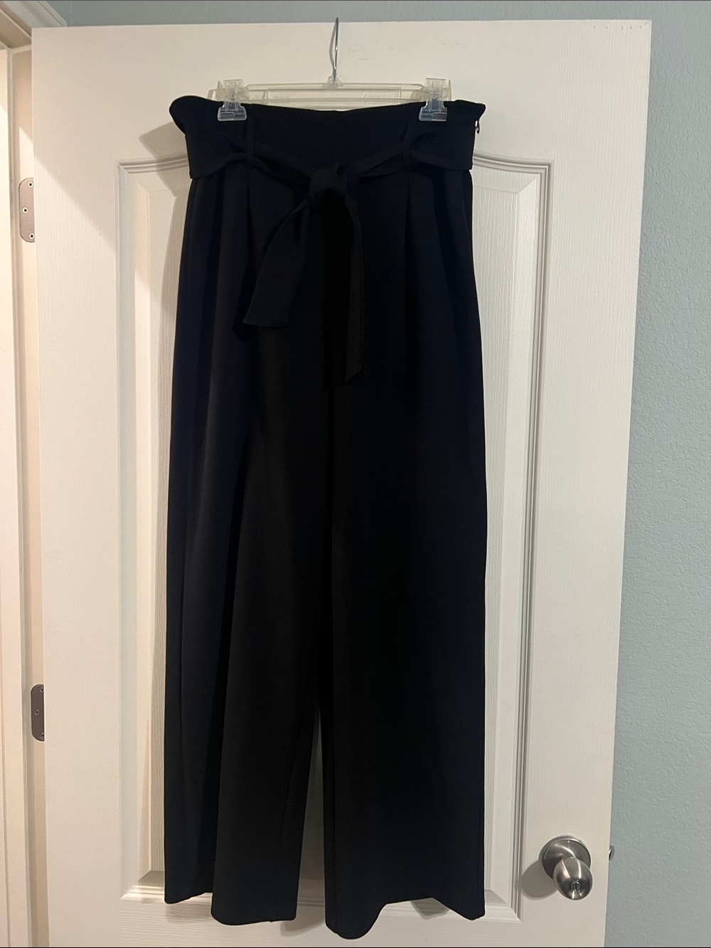 Leith Black Paperbag Waist Wide-Leg Pants with Self Tie
